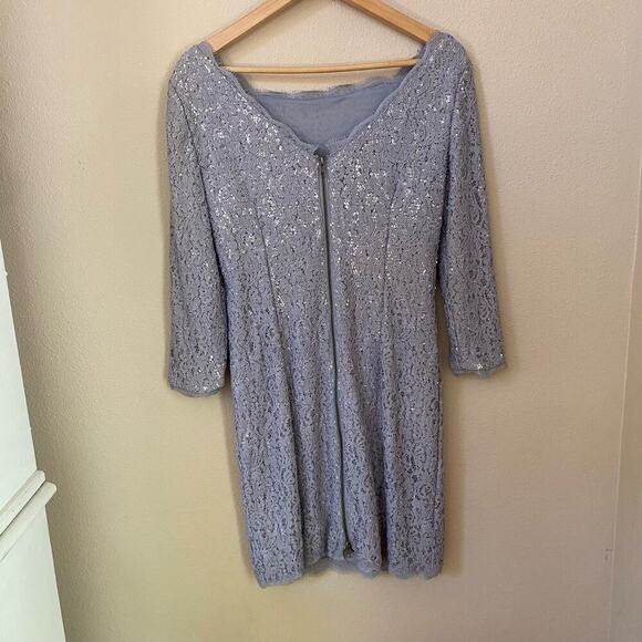 Adrianna Papell 41915770 Lace Short Dress Women's sz 8 Silver Gray Cocktail Prom - Picture 8 of 16